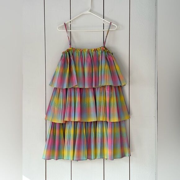 Anthro Beatrice B Tiered Babydoll Dress 6 NWT Pastel Pink Butter Yellow Blue - Picture 7 of 14